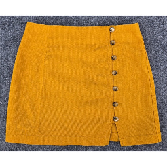 Forever 21 Dresses & Skirts - Mini Skirt Women's S Golden Yellow Button Front Cotton Linen Retro 70s Academia